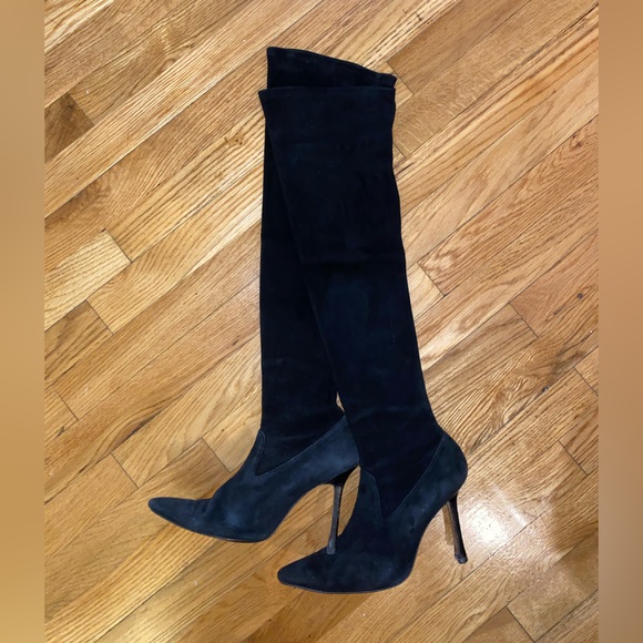 Manolo Blahnik Pascalarehi Black Suede Over the Knee Boot - Picture 3 of 5